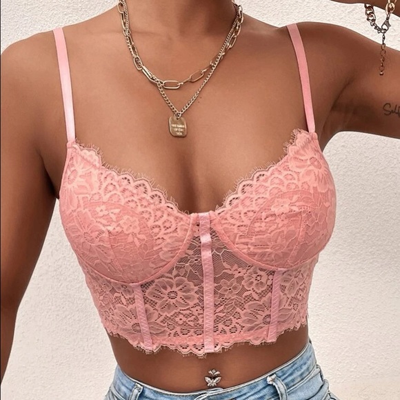Tops - Pink lace corset top